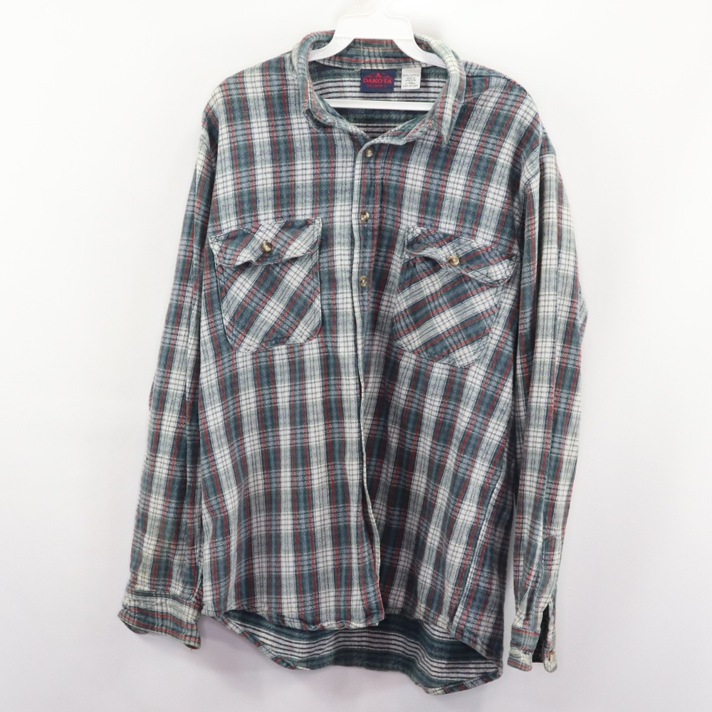 80s Dakota Mens Large Tall Plaid Flannel Shirt